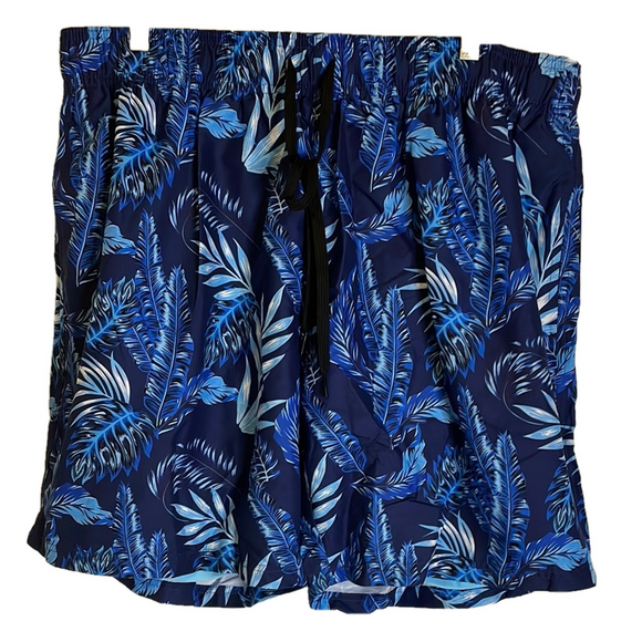 Unbranded Tropical Leaf Print Drawstring Swim Shorts, Men’s XXL, Blue White - Picture 1 of 5